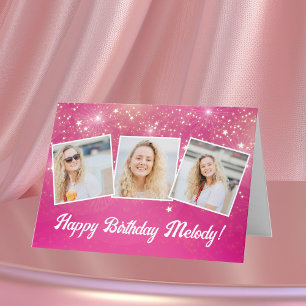 Carte Collage photo couleur rose mignonne Anniversaire p