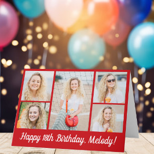 Carte Collage photo d'anniversaire rouge personnalisé
