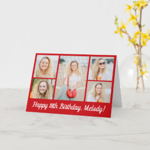 Carte Collage photo d'anniversaire rouge personnalisé