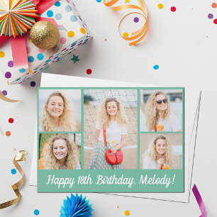 Carte Collage photo d'anniversaire vert mousse chic