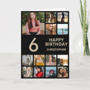 Carte Collage photo de 6e anniversaire 13 Photos Black &