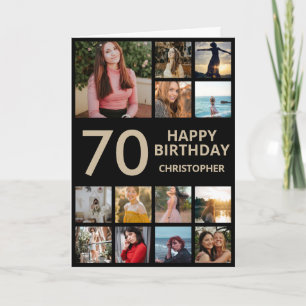 Carte Collage photo de 70e anniversaire 13 Photos Black 