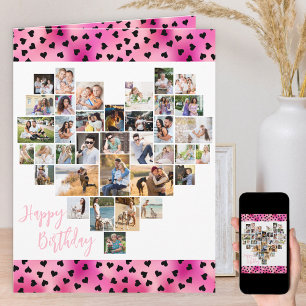 Carte Collage photo de cœur rose Saint Valentin annivers
