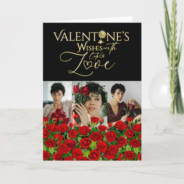 Carte Collage photo de la Saint-Valentin avec rose rouge (Devant)