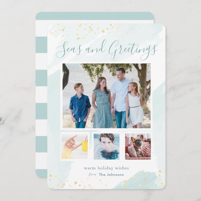 Carte Collage photo de l'aquarelle de Noël côtière (Devant / Derrière)