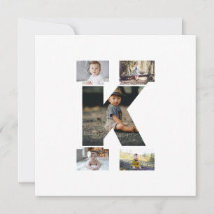 Carte Collage photo K en lettres noires et blanches