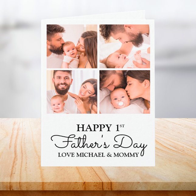 Carte Collage photo moderne mignonne Happy First Fête de (Cute Modern Photo Collage Happy First Fathers Day Card)