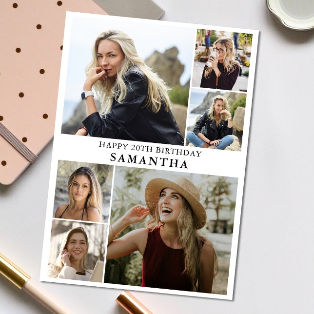 Carte Collage simple 6 | Photo N'Importe Quel Âge Annive (Personalize the collage birthday greeting card to create a special keepsake for your loved one!)