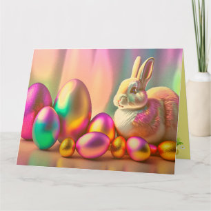 Carte Collection De Lapins De Pâques Et D'Oeufs Brillant