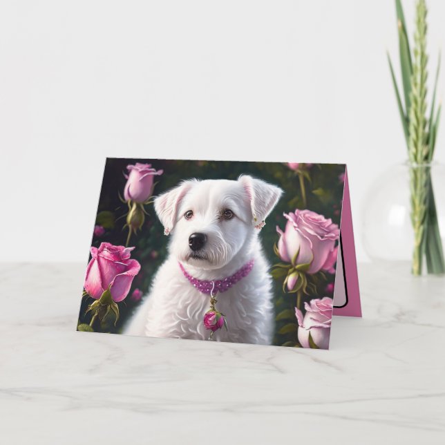 Carte Collection Petit Chien Et Rose (Devant)