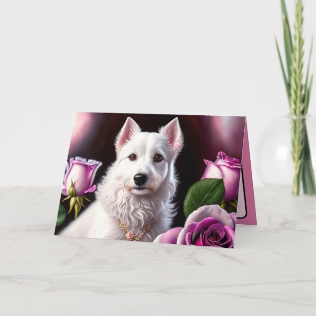 Carte Collection Roses et chien blanc (Devant)