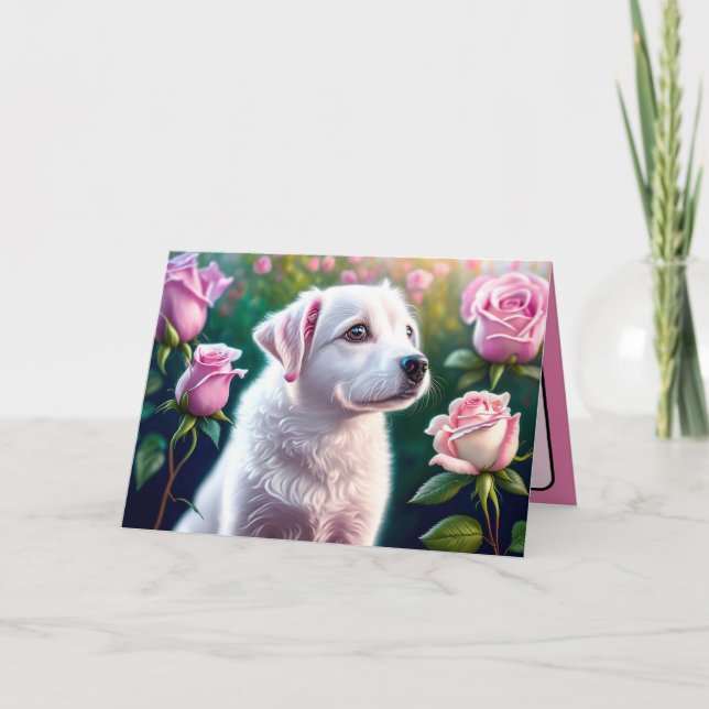 Carte Collection Roses et Chien Magnifique (Devant)