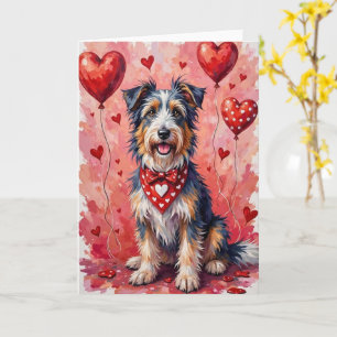 Carte Collie barbu Saint-Valentin Chien assis avec des c