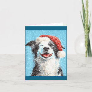 Carte Collie de Border de Noël Bleu Clair