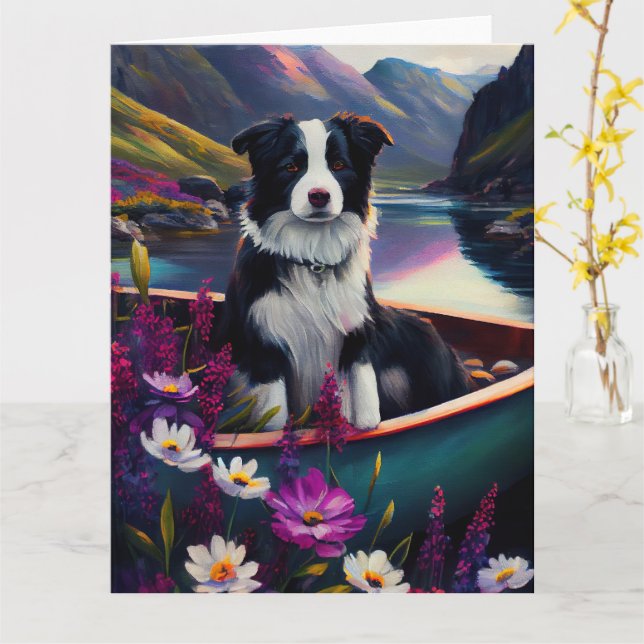 Carte Collie frontalier sur une pagaie : une aventure Pi (Fleur jaune)