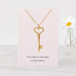 Carte Collier Chaîne en Or Cœur Clé du Cœur Amour