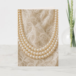 Carte Collier de perles de naissance sur dentelle ivoire