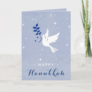 Carte Colombe blanche Joyeux Hanukkah Étincelles et floc