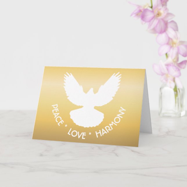 Carte Colombe de la paix en vol blanc sur or simplement  (Orchidée)