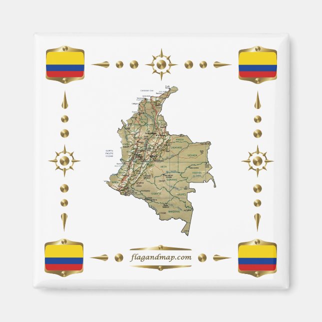 Carte Colombie + Magnet des drapeaux (Devant)
