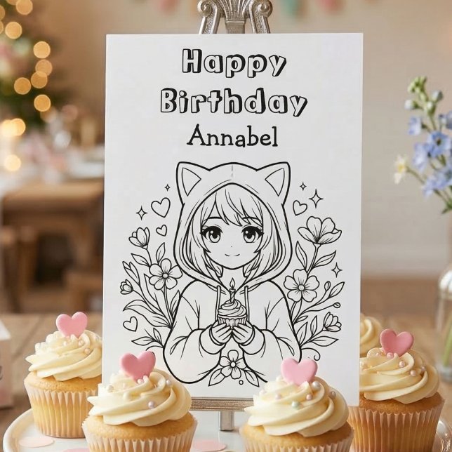 Carte Color Me | Girl's Anime Birthday (Créateur téléchargé)
