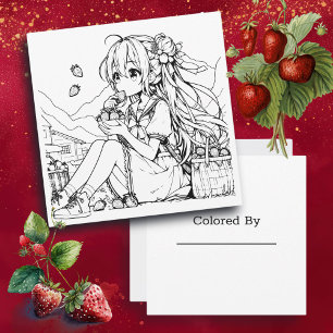 Carte Color Me pour enfants Fraises Anime Girl