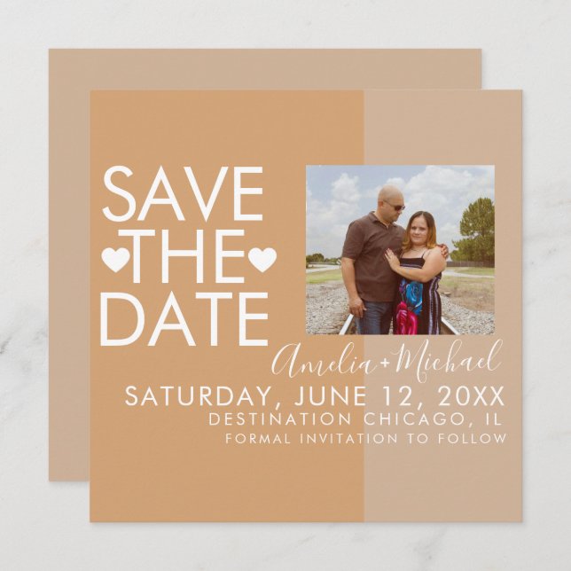 Carte Colorblock Hearts Save the Date Photo (Devant / Derrière)