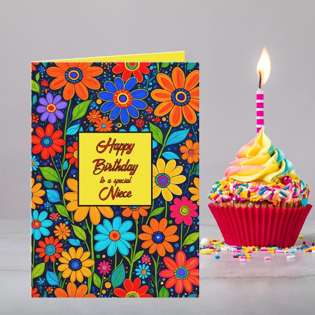 Carte Coloré Floral Niece Texte personnalisé Anniversair (Easily customize this card for a sister, aunt, grandmother, friend or other special woman. )