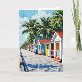 Carte Coloré Tropical Vibrant Beach Huts Anniversaire