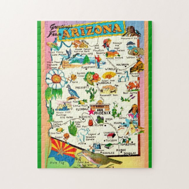 Carte colorée Arizona 11x14 Jigsaw Puzzle (Vertical)