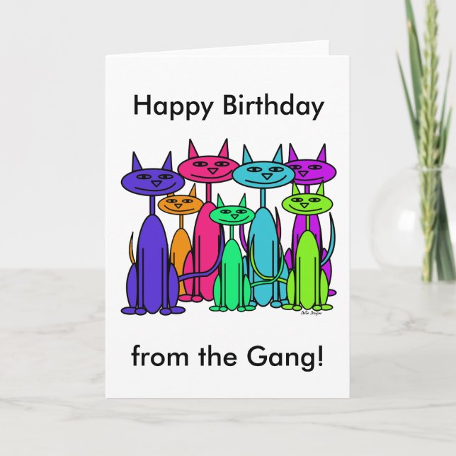 Carte colorée de joyeux anniversaire de chats (Devant)