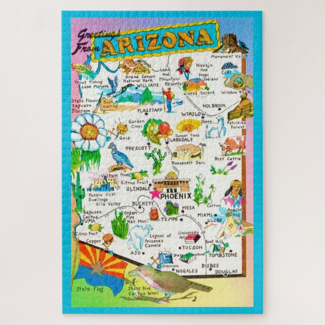 Carte colorée de l'Arizona 20x30 Puzzle (Vertical)