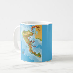 Carte colorée de l'île grecque Corfou Mug