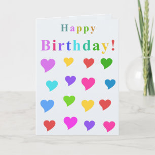 Carte colorée Joyeux Anniversaire avec coeurs coqu