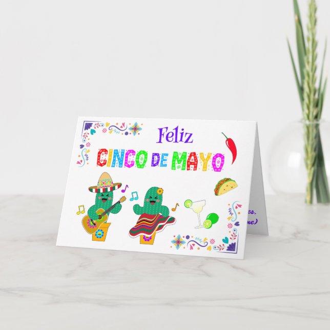 Carte Colorful Festive Cinco de Mayo 2025 Dancing Cactus (Devant)