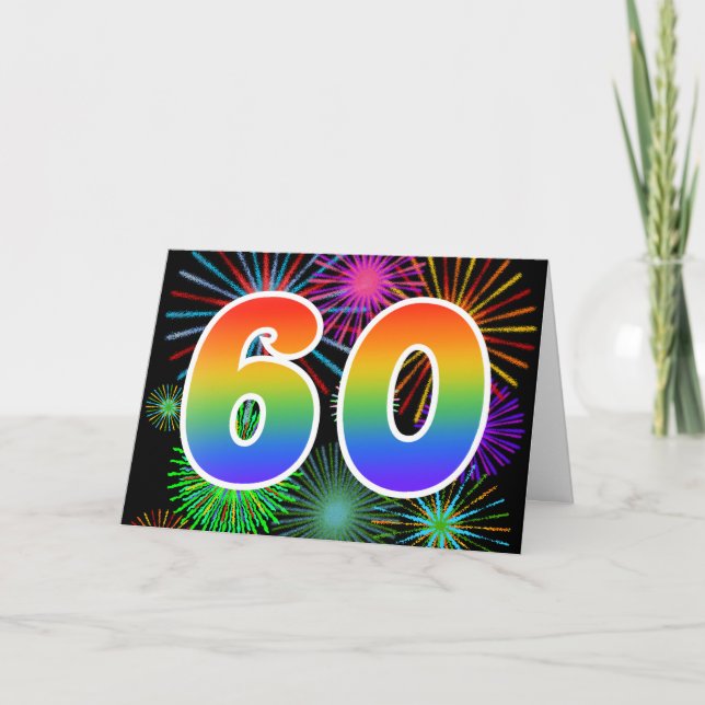 Carte Colorful Fireworks + Rainbow Pattern "60" Event # (Devant)