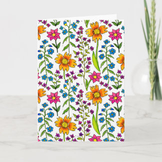 Carte Colorful Hand-Drawn Wildflower Pattern Greeting