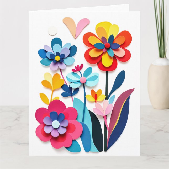 Carte Colorful Paper Cut Flowers Joyful Botanical (Devant)