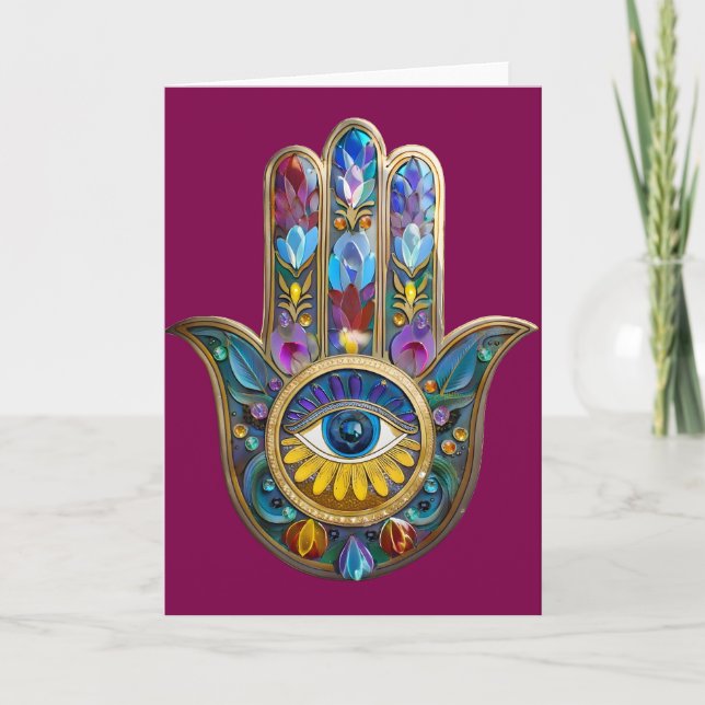 Carte Colorful Petals Leaves Hamsa Sapphire Third Eye (Devant)