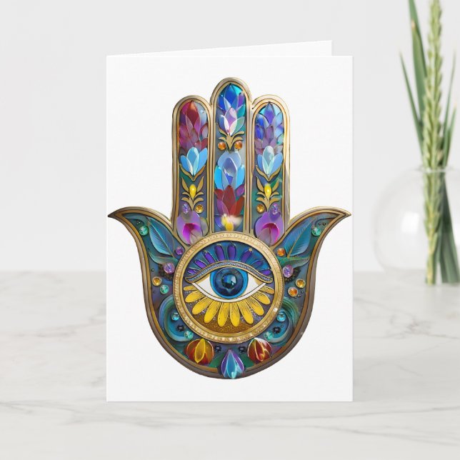 Carte Colorful Petals Leaves Hamsa Sapphire Third Eye (Devant)