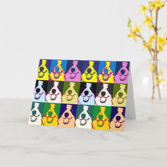 Carte Colorful Retro Border Collie Pop Art 60e anniversa (Fleur jaune)