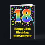 Carte Colorful Stars   Rainbow Pattern "18" Birthday #<br><div class="desc">The front of this exciting, fun, and vibrant birthday greeting card design features a colorful star field inspired pattern, along with the number "18" having a multicolored rainbow spectre like gradient pattern, on a black colored background. The front also features a birthday greeting message, including a customized recipient name. The...</div>