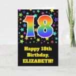 Carte Colorful Stars   Rainbow Pattern "18" Birthday #<br><div class="desc">The front of this exciting, fun, and vibrant birthday greeting card design features a colorful star field inspired pattern, along with the number "18" having a multicolored rainbow spectre like gradient pattern, on a black colored background. The front also features a birthday greeting message, including a customized recipient name. The...</div>