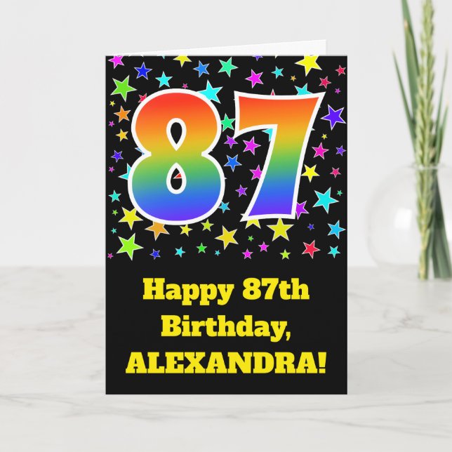 Carte Colorful Stars + Rainbow Pattern "87" Birthday # (Devant)
