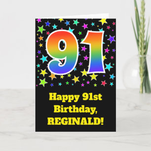 Carte Colorful Stars + Rainbow Pattern "91" Birthday #