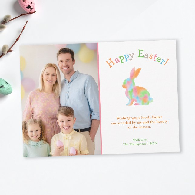 Carte Colorful Watercolor Bunny Family Easter Photo (Créateur téléchargé)