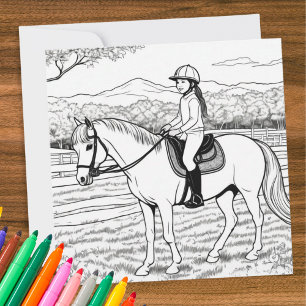 Carte Coloriage Fille à Cheval Poney