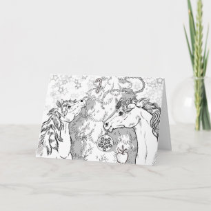 Carte Coloriez vos propres poneys de Noël