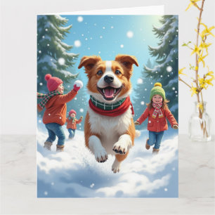 Carte Combat de boules de neige de Border Terrier Peintu