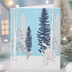 Carte Combat de boules de neige de lapin mignon pour les